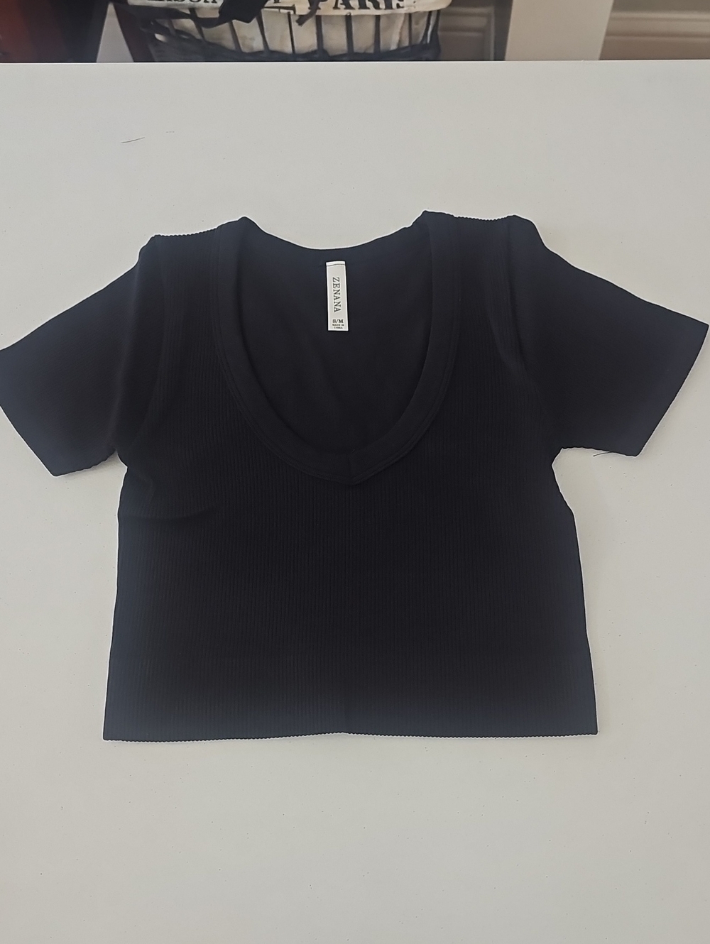 Zenana Outfitters Black Ribbed Scoop Crop Top